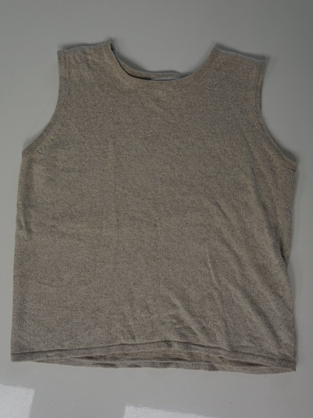 Talbots Linen Cotton Crewneck Sleeveless Knit Cream Tan Top M